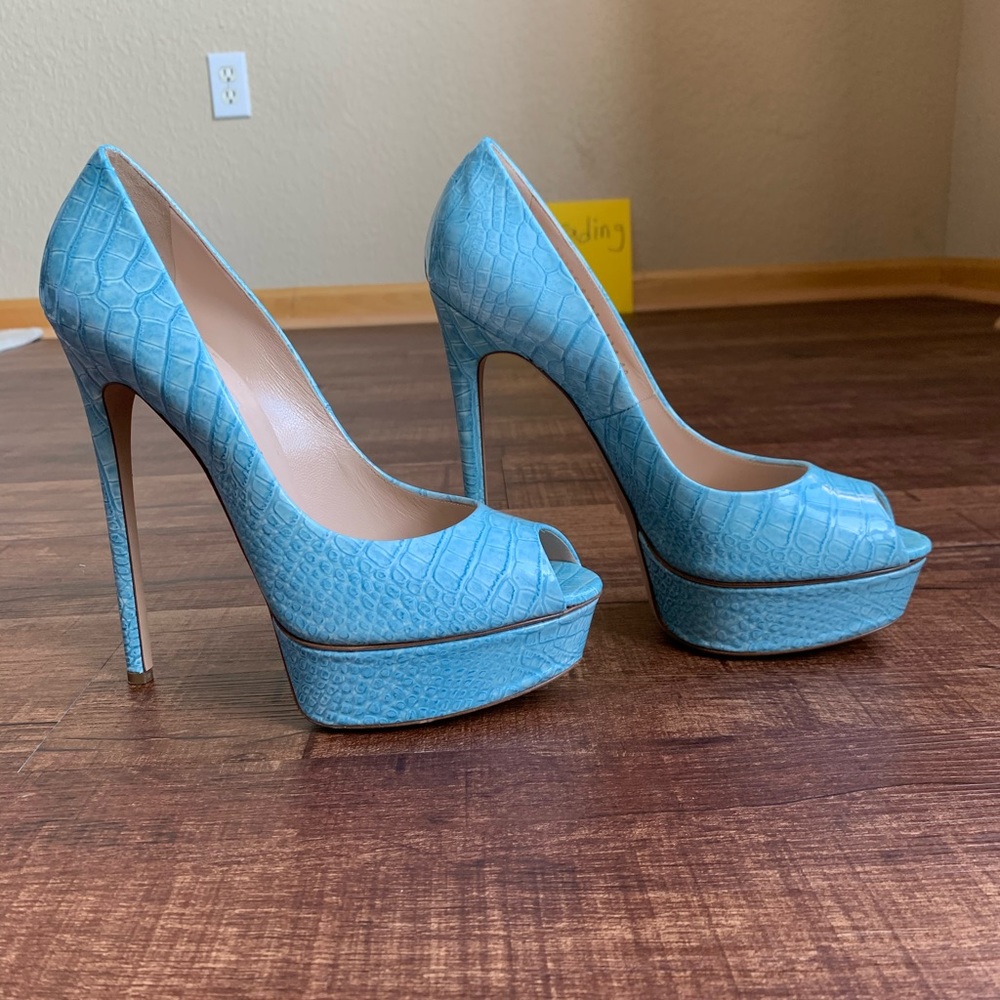 Casadei snake print peeptoe stiletto platform heel - Picture 5 of 14